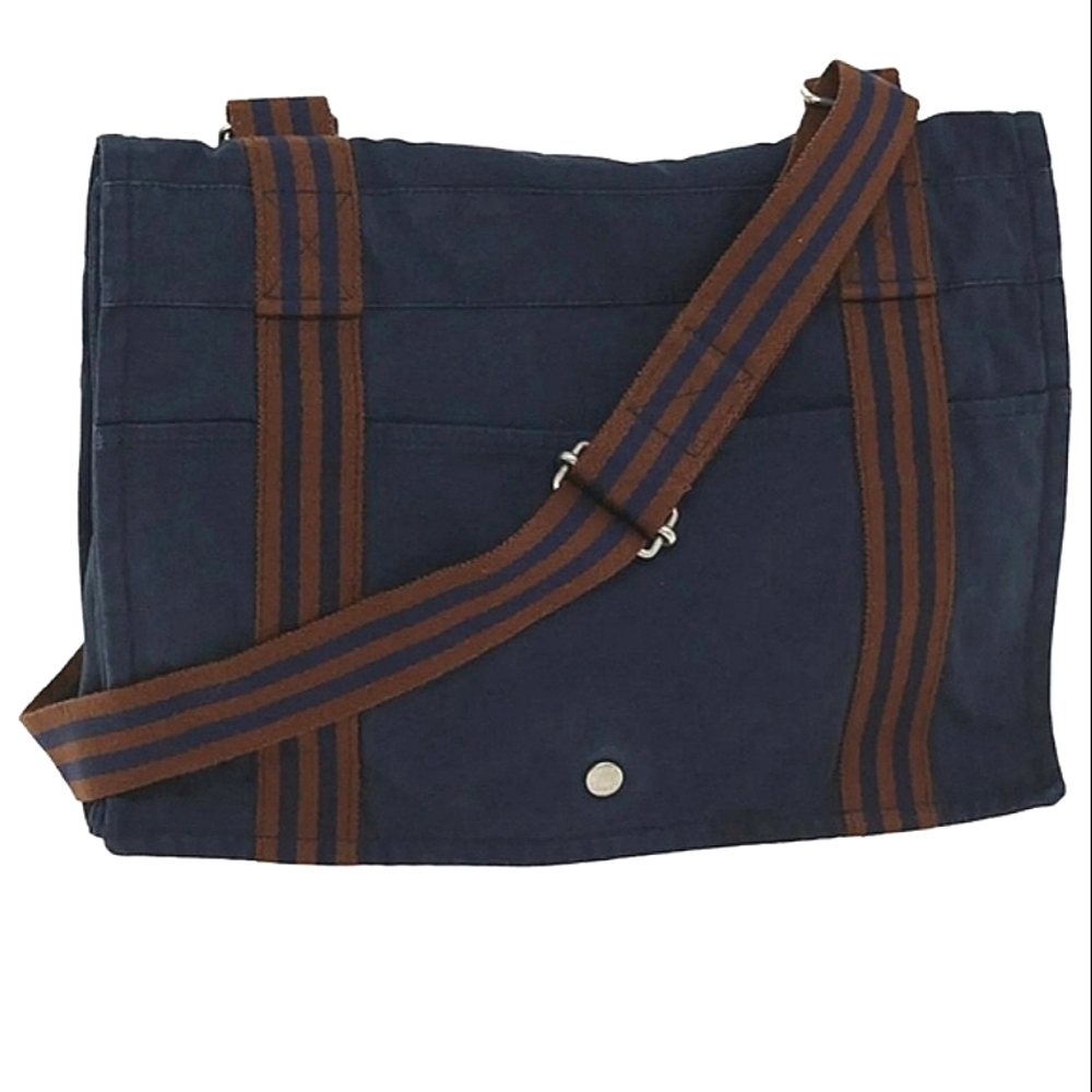 Hermes Navy Blue and Brown Canvas Messenger Bag